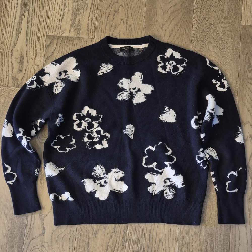 Ted Baker London Navy and White Floral Crewneck Sweater - Women's